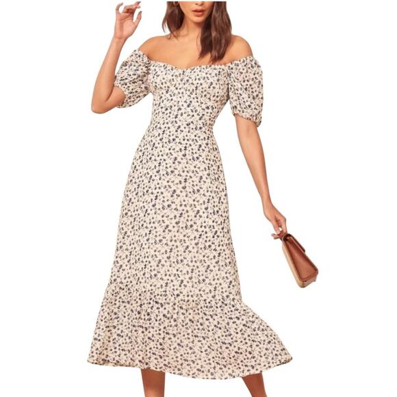 Reformation Dresses & Skirts - REFORMATION Hannah Off-Shoulder Floral Midi Dress NWOT Feminine Size 6